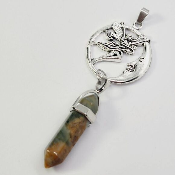Orange Green Jasper Gemstone Moon Goddess Pendant Chakra Reiki Healing Amulet - Picture 1 of 3